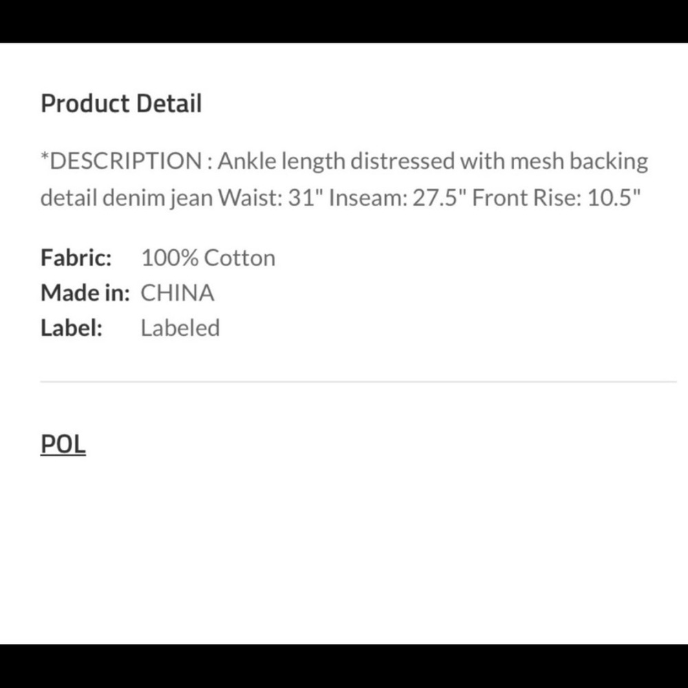 New! POL Black Denim Jeans Distressed w/ Mesh inside - Picture 9 of 13